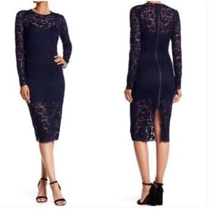VERONICA BEARD | Gynne Black Lace Midi Sheath Dress Long Sleeve  | Size 4